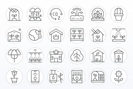 24 Thin Line PIXEL Perfect Icons for Greenhouse Graphics vector