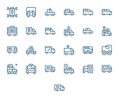 25 Regular Line Icons for Van in crisp 128x128 Grid Fitted resolution vector