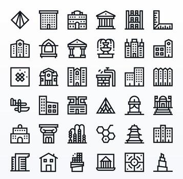 negrita línea editable íconos desde arquitectura conjunto con 36 alto resolución íconos vector