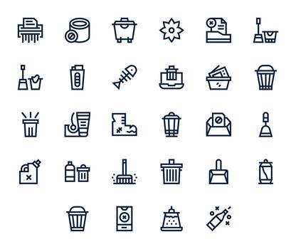 Bold Line Style Trash Icons with 28 128x128 Pixel Optimized Designs vector