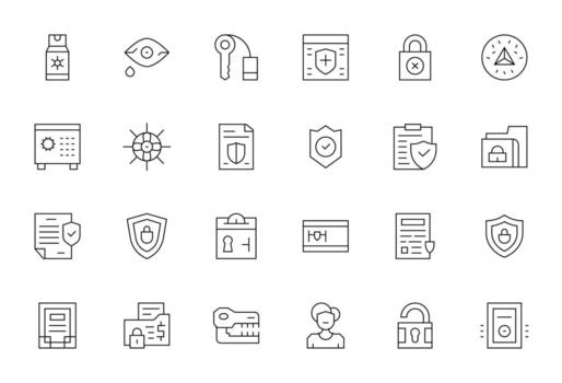 Protected Data Exclusive Set featuring 24 Thin Line PIXEL Perfect 256x256 Icons vector