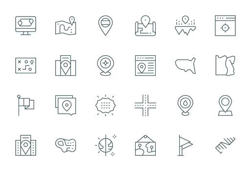 geográfico icono caja de herramientas presentando 24 detalle mejorado 256x256 Delgado línea elementos vector
