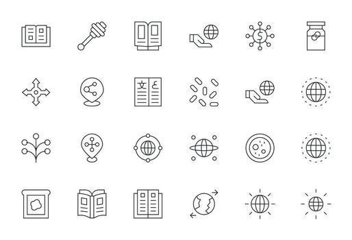 24 Icons inspired by Spread in Detail Enhanced High Resolution Thin Line quality vector
