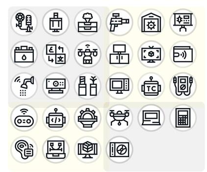 Tech Icon Library with 28 Bold Line High Resolution Grid Fitted Designs vector
