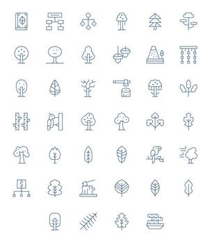 árbol presentando 40 128x128 íconos en Delgado línea diseño vector