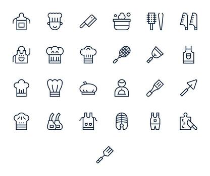 25 Regular Line Pixel Optimized Icons crafted for Chef 64x64 applications vector