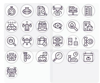 25 Grid Fitted Icons themed around Inspection in High Resolution Regular Line format vector