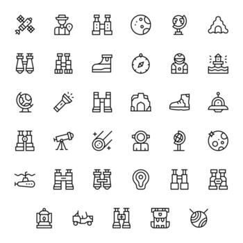 35 High Resolution Icons for Exploration in Editable Regular Line Format vector