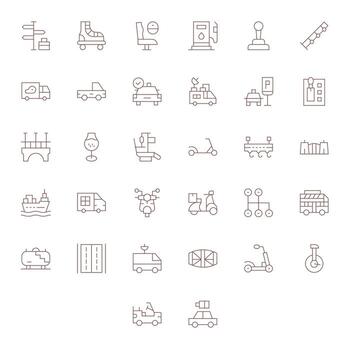 32 Delgado línea íconos diseñado para transporte en retina Listo píxel alineado formato vector