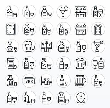 35 Regular Line Pixel Optimized Vectors for Pub Theme