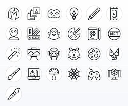 Digital Art Exclusive Set featuring 25 Regular Line Grid Fitted High Resolution Icons vector
