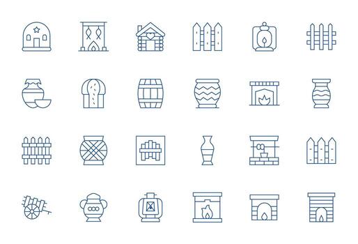 Rustic Retina Ready Icon Pack with 24 Thin Line Grid Fitted Elements vector