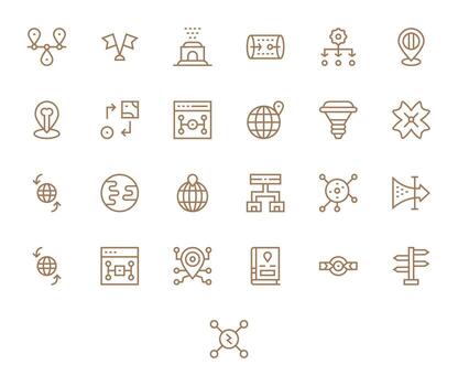 Routing Icon Library with 25 Regular Line 64x64 Editable Designs vector