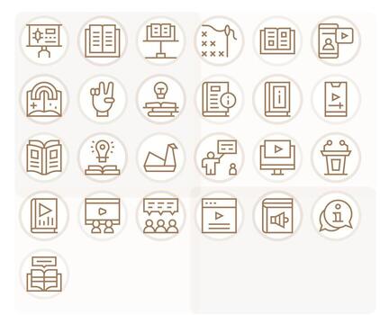 Tutorial Premium Bundle with 25 256x256 Display Perfect Regular Line Icons vector