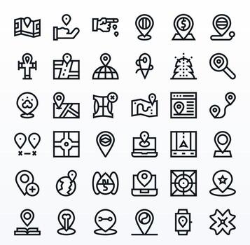 Coordinates Ultimate Package with 36 64x64 Bold Line Pixel Optimized Icons vector