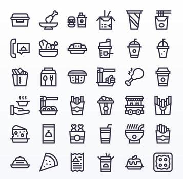 36 Icons for Takeout featuring 256x256 Pixel Aligned Bold Line Graphics vector
