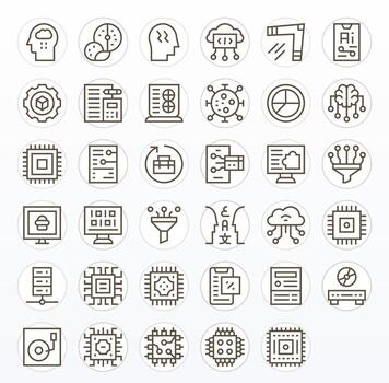 Data Processing Comprehensive Bundle with 35 Grid Fitted Regular Line 256x256 Icons vector