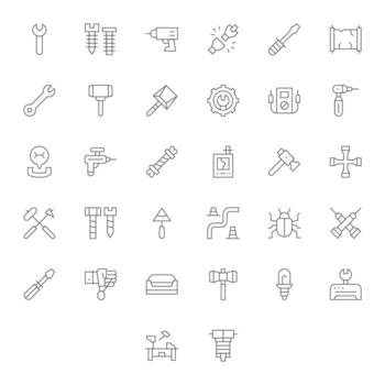 32 High Resolution Thin Line Icons optimized for Repairing Pixel Optimized display vector