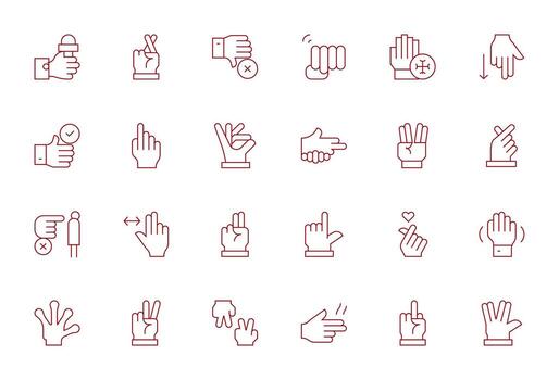 Hand Gesture Professional Set with 24 Thin Line Pixel Aligned 128x128 Icons vector