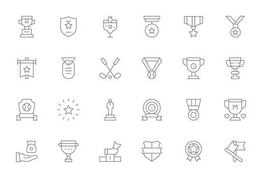 Thin Line Pixel Aligned Icons from Trophy Set with 24 128x128 Icons vector