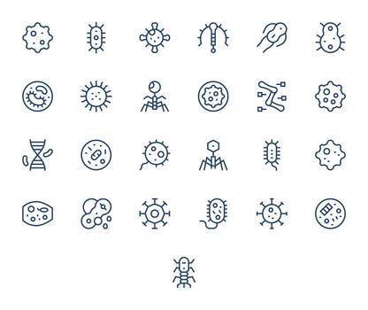 25 Editable Regular Line Icons designed for Microbe Interface vector