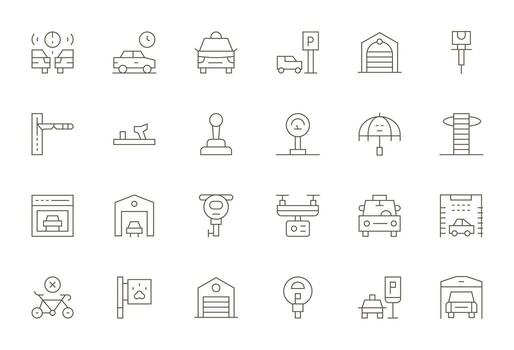 24 High Resolution Display Perfect Icons for Parking in Thin Line Theme vector