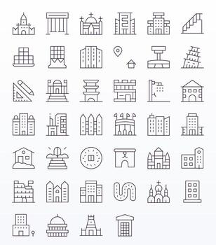 40 Delgado línea píxel optimizado 128x128 íconos desde arquitectura suite vector