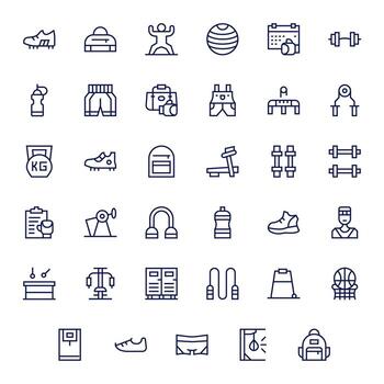 35 Regular Line Grid Fitted Icons tailored for Gym High Resolution interface vector
