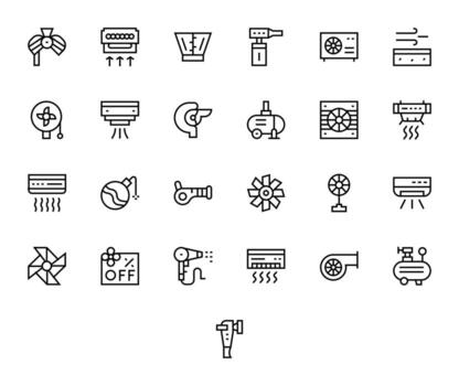 Blower Icon Library with 25 Regular Line High Resolution PIXEL Perfect Designs vector