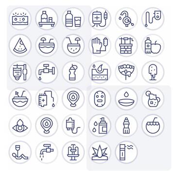 35 íconos inspirado por hidratación en cuadrícula equipado alto resolución regular línea calidad vector