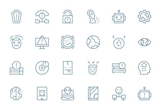 24 Editable Thin Line Icons designed for System Failure Interface vector