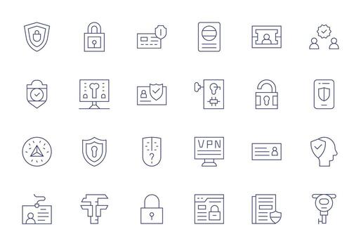 24 Display Perfect High Resolution Icons for Authentication in elegant Thin Line design vector