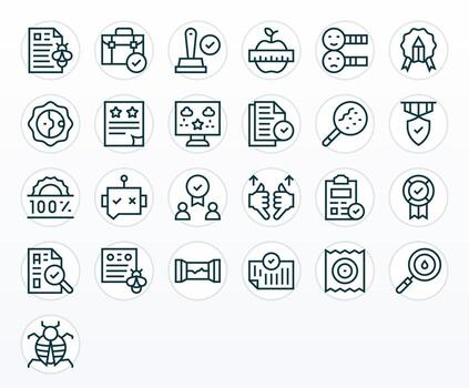 Quality Control Design Icons featuring 25 Display Perfect Regular Line Style vector