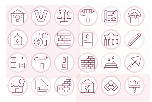 Renovation Icon Set with 24 Thin Line 64x64 Display Perfect Graphics vector