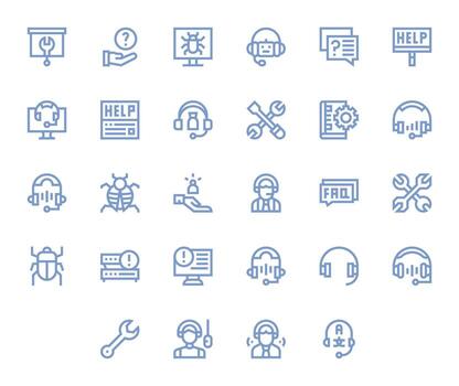 28 Bold Line Icons for Technical Support in crisp 64x64 Grid Fitted resolution vector