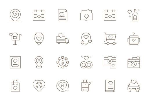 24 Thin Line Editable High Resolution Icons from Cherished Suite vector