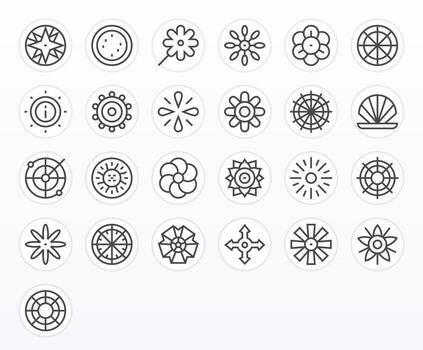 25 Regular Line Icons for Radial in crisp 64x64 Grid Fitted resolution vector