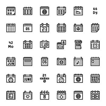 Date Modern Collection with 36 Bold Line High Resolution Grid Fitted Icons vector