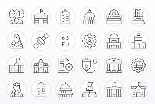 24 64x64 Pixel Optimized Icons for Administration in Thin Line Theme vector