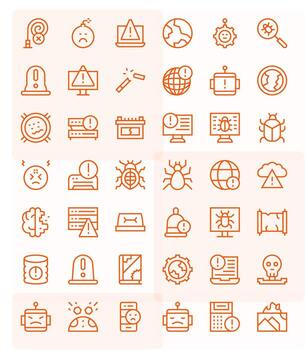 Regular Line Style Malfunction Icons with 42 High Resolution PIXEL Perfect Designs vector