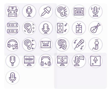 Sound Recording Complete Package with 25 High Resolution Regular Line Grid Fitted Icons vector