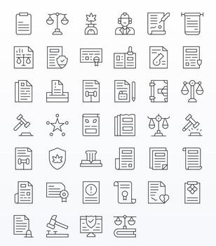 40 Pixel Optimized High Resolution Icons for Legal in elegant Thin Line design vector