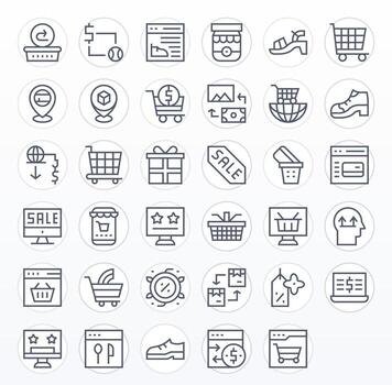 35 64 x 64 íconos para en línea Tienda en píxel optimizado regular línea formato vector