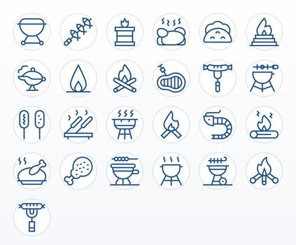 Barbecue Complete Package with 25 Retina Ready Regular Line Pixel Optimized Icons vector