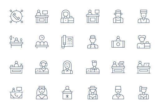 Receptionist 256x256 Icon Pack with 24 Thin Line Editable Elements vector