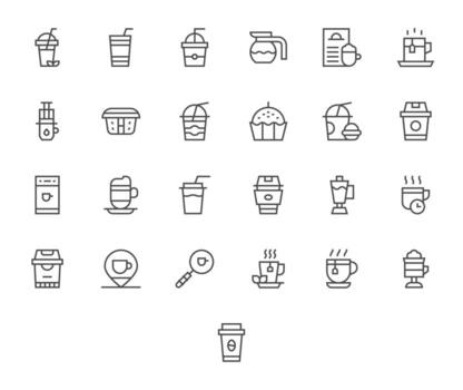 25 256x256 Regular Line Icons optimized for Hot Drink Pixel Optimized display vector