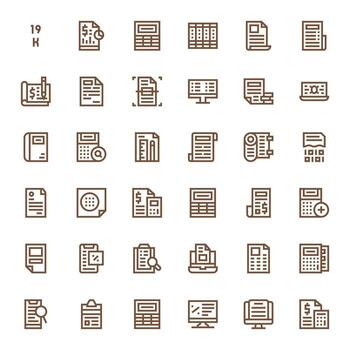 36 High Resolution Bold Line Icons optimized for Spreadsheet Pixel Aligned display vector