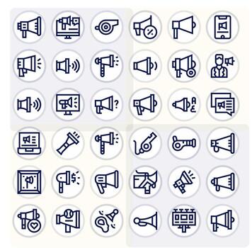 Megaphone Icon Toolkit featuring 36 PIXEL Perfect 128x128 Bold Line elements vector