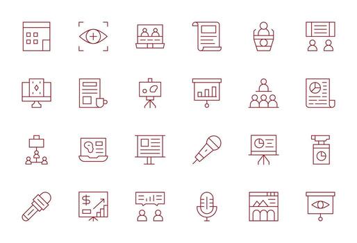 Delgado línea estilo presentación íconos con 24 128x128 píxel optimizado diseños vector