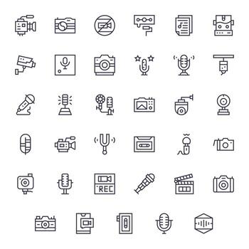 Recording Premium Bundle with 35 High Resolution Display Perfect Regular Line Icons vector